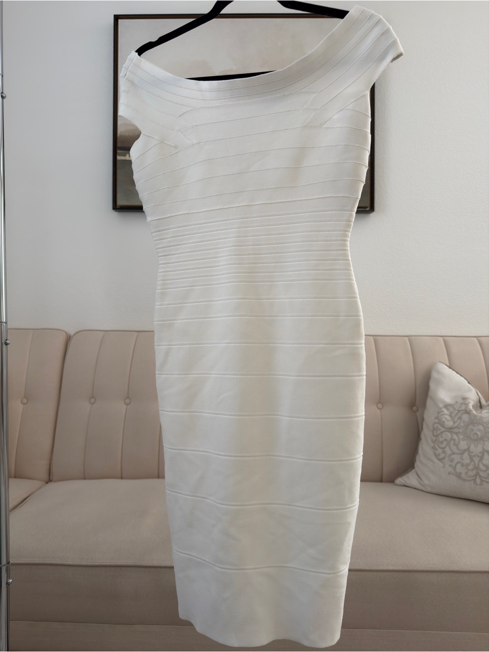Herve Leger One-Shoulder White Bandage Dress